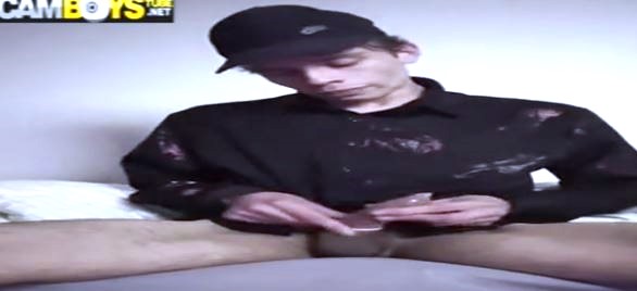 cute boy jerks condom